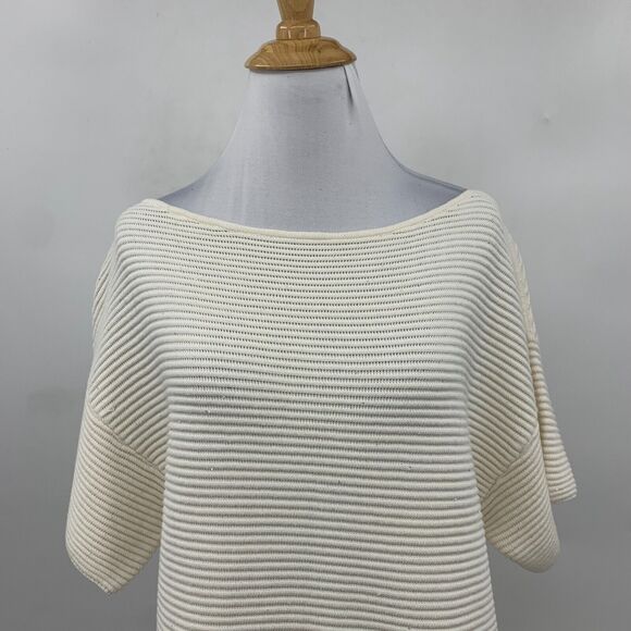 Tommy Bahama Blouse Womens S Ivory Ribbed Knit Sparkle Boat Neck Drop Shoulder - Picture 3 of 14